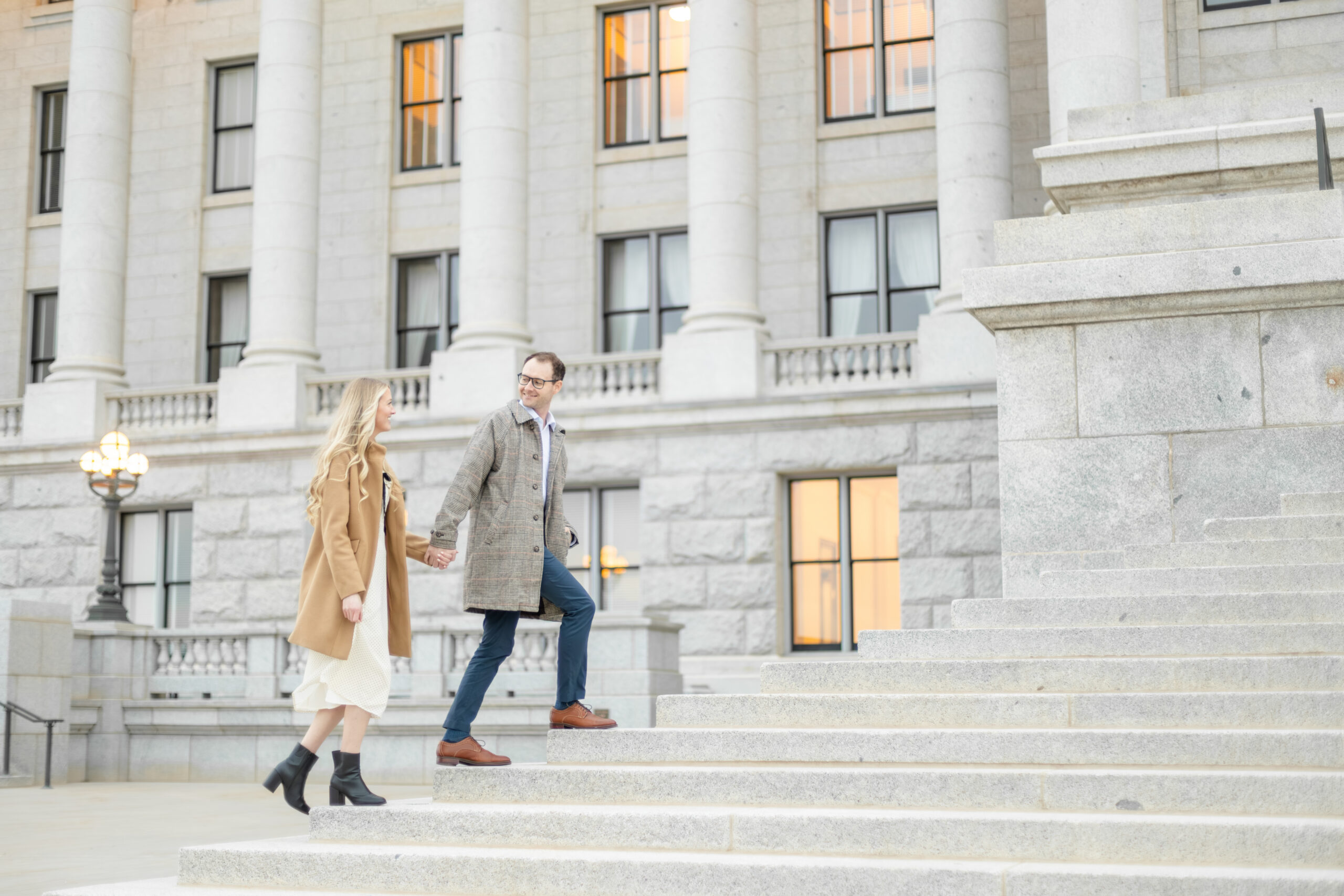 Couple explores downtown Salt Lake City during engagement session